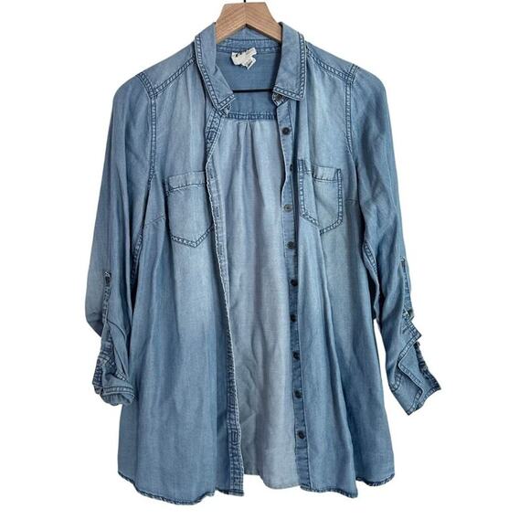 Led Long Sleeve Button Down Shirt Tencel S - Picture 1 of 10